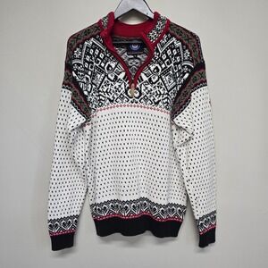 Icewear Baldur Sweater Mens L White Black Cotton Nordic Birdseye Half Zip Winter